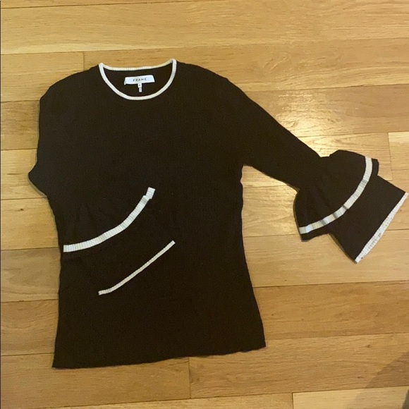 FRAME Double Ruffle Cuff Sweater In Noir Multi - Picture 4 of 5